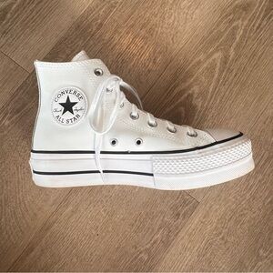 Chuck Taylor All Star High Top Lift Platform Leather Sneakers White, Women’s 6.5